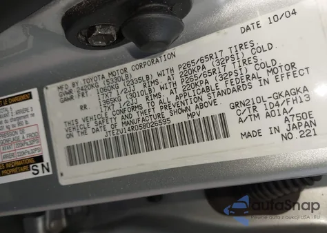 2005 Toyota 4Runner Sr5 Sport V6 from USA, damaged, VIN JTEZU14R058026595